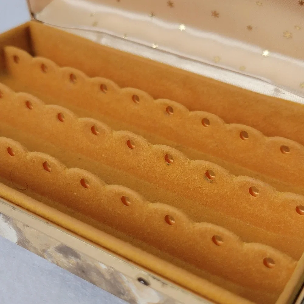 Vintage MELE Jewelry Box Velvet Gold Trim Ring Earring Organizer Mid Century